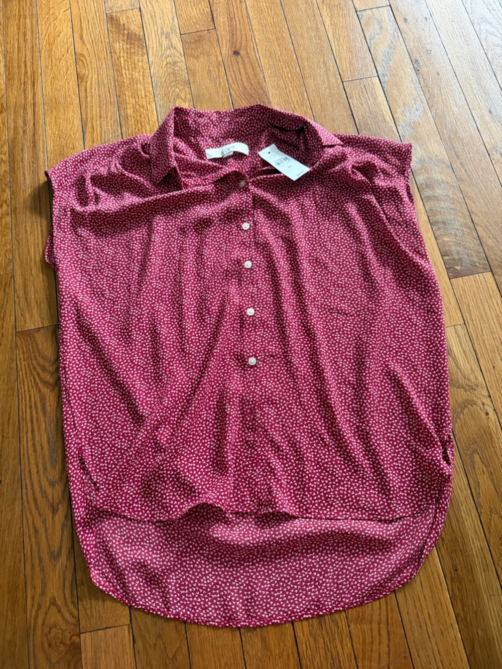 Sleeveless Button-Up Blouse in Berry with Micro Dot Print